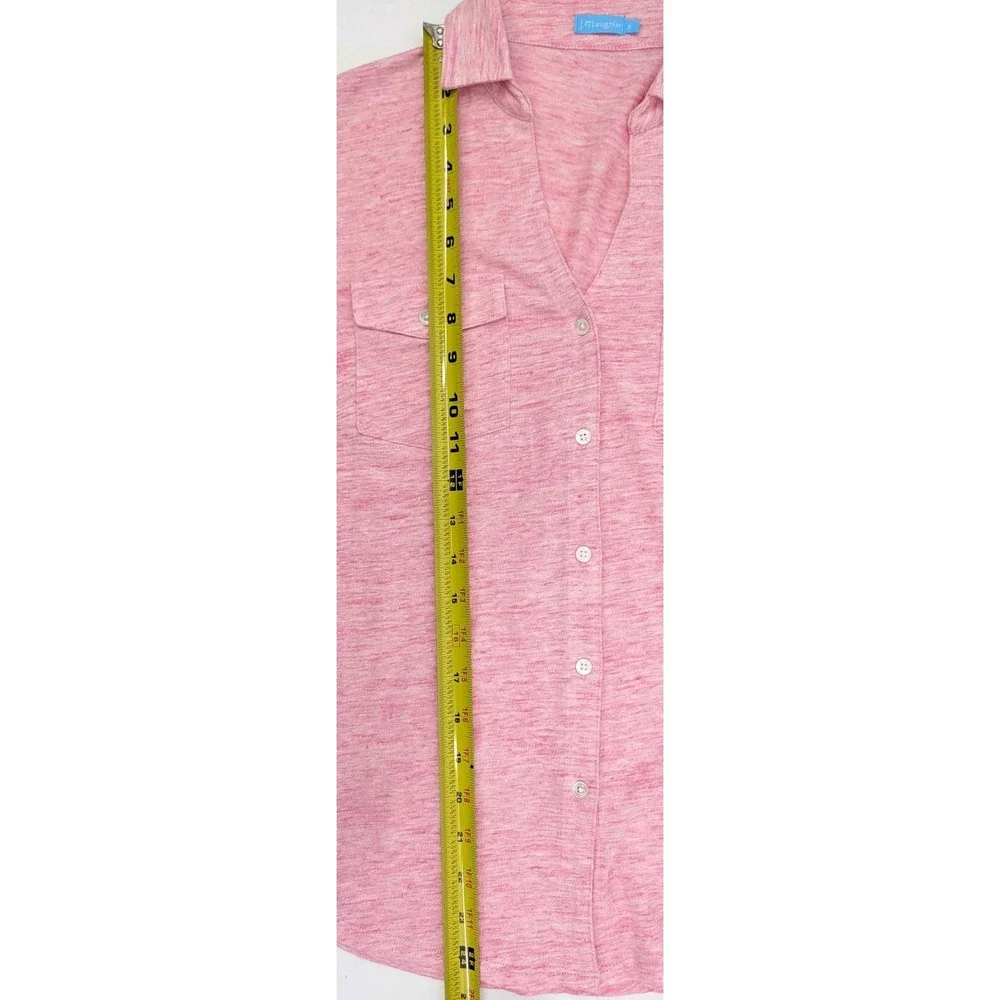J Mclaughlin Pink Linen Blend Collared Button Up Blouse Top Stretchy Preppy